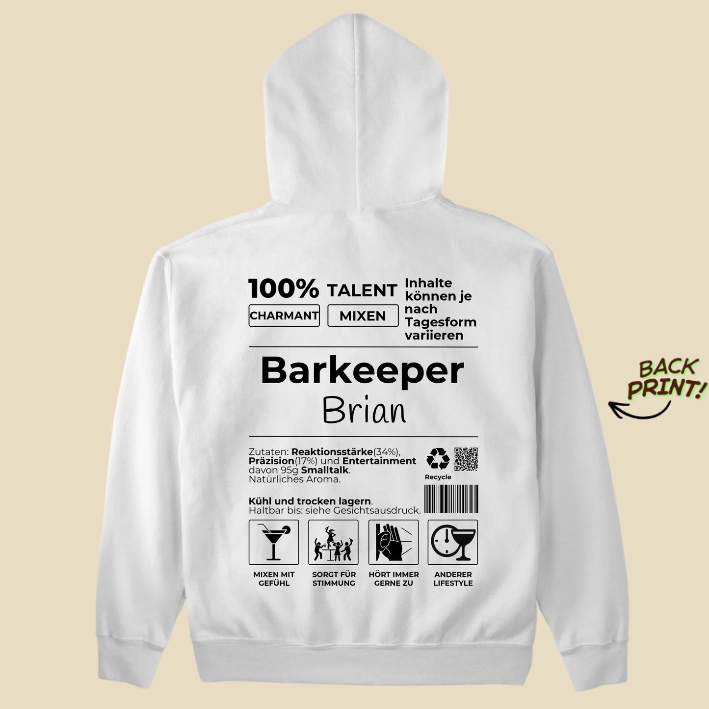 Personalisierter "Barkeeper" Hoodie