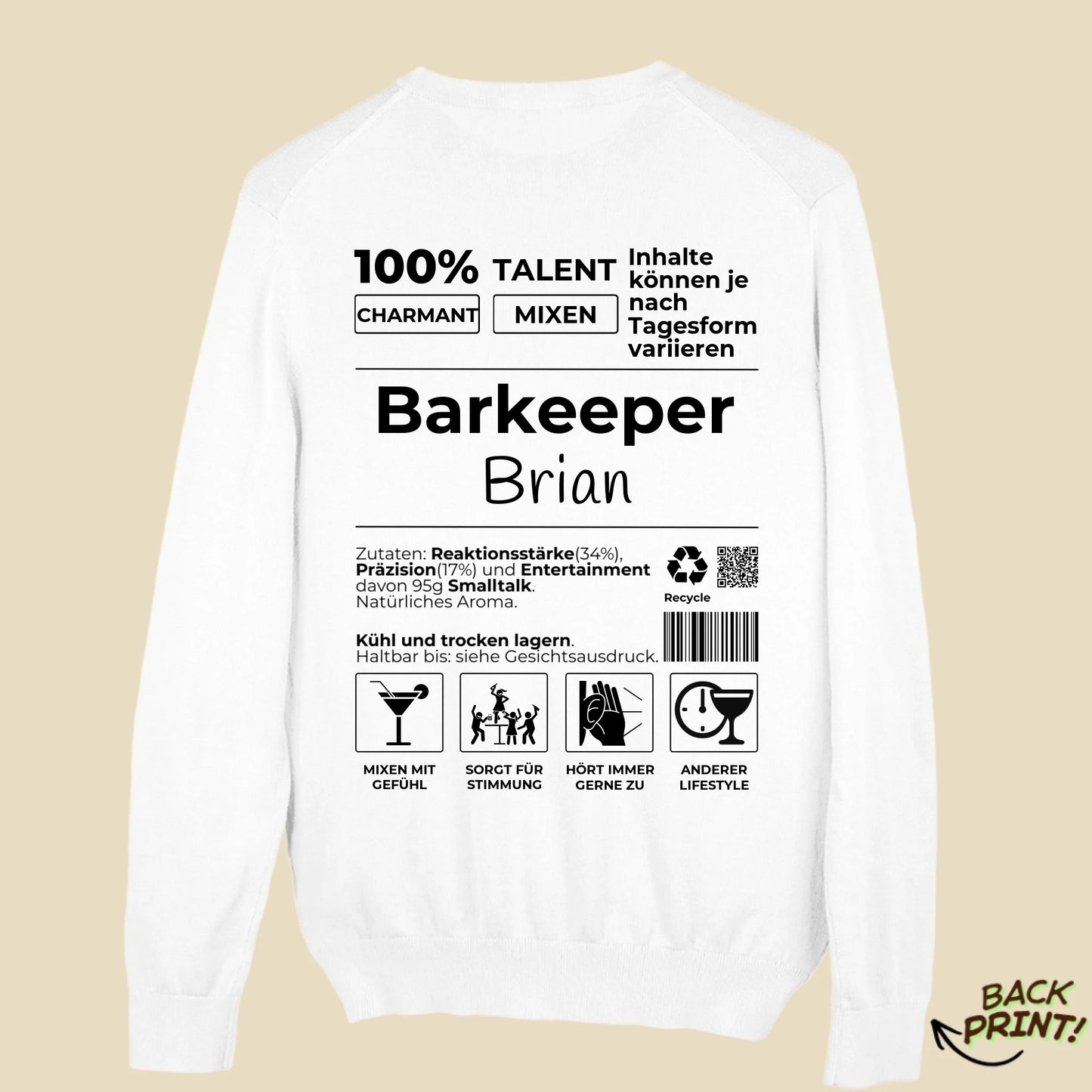 Personalisierter "Barkeeper" Sweater