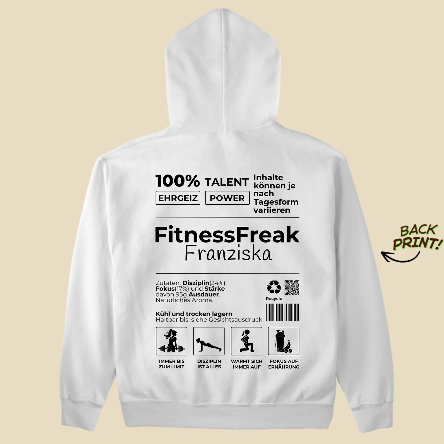 Personalisierter "FitnessFreak" Hoodie für Frauen