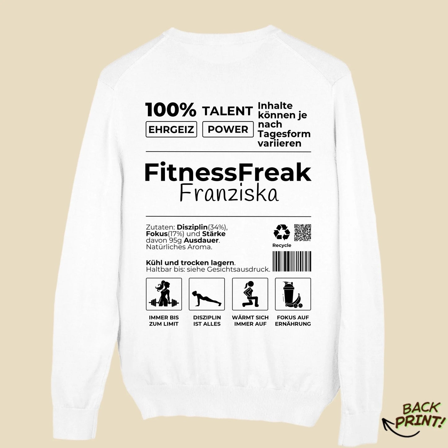 Personalisierter "FitnessFreak" Sweater für Frauen