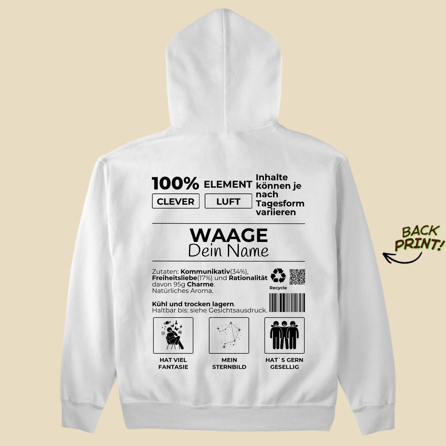 Personalisierter "Sternzeichen Waage" Hoodie