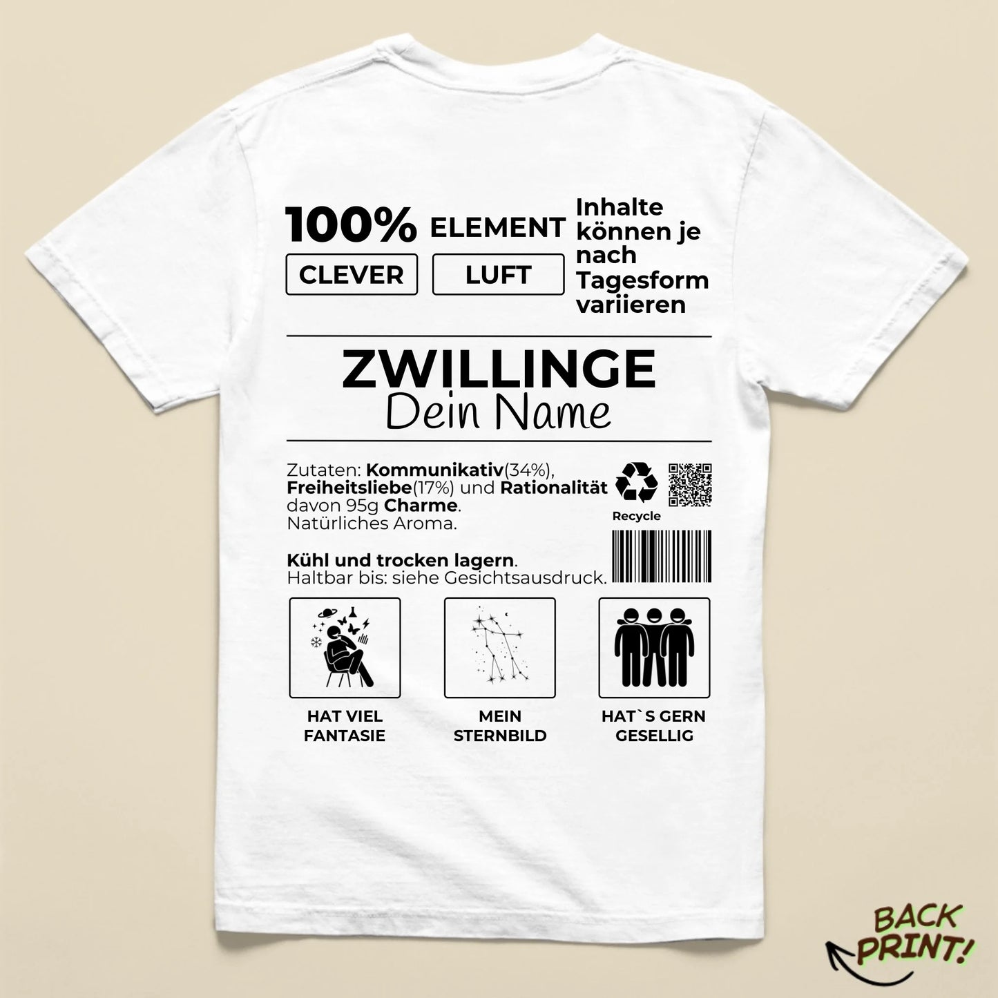 Personalisiertes "Sternzeichen Zwillinge" T-Shirt