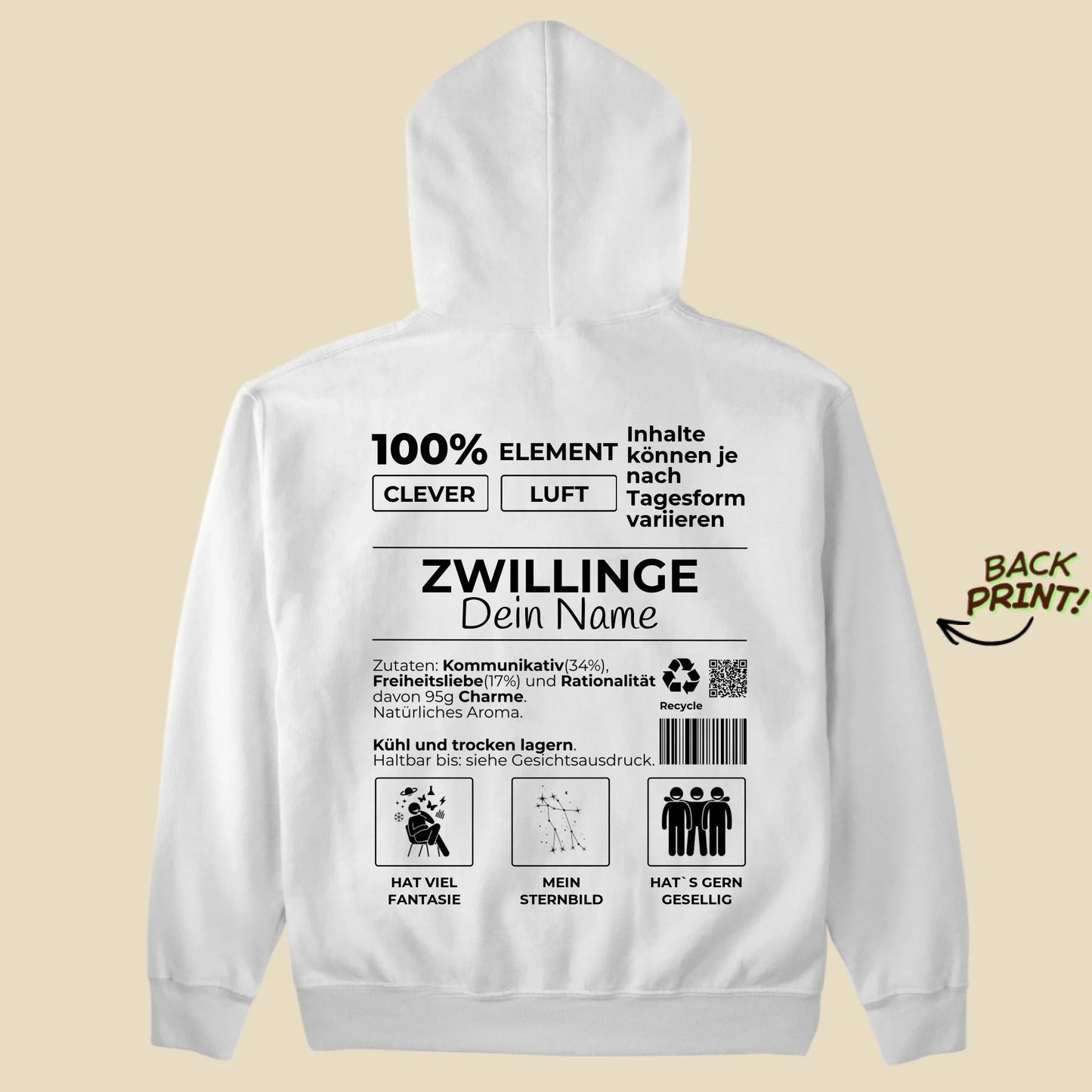 Personalisierter "Sternzeichen Zwillinge" Hoodie