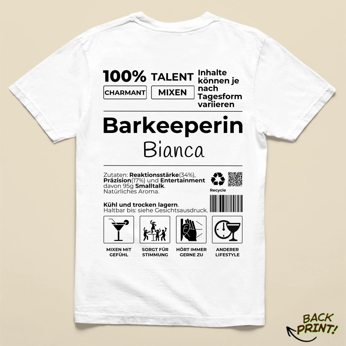Personalisiertes "Barkeeperin" T-Shirt