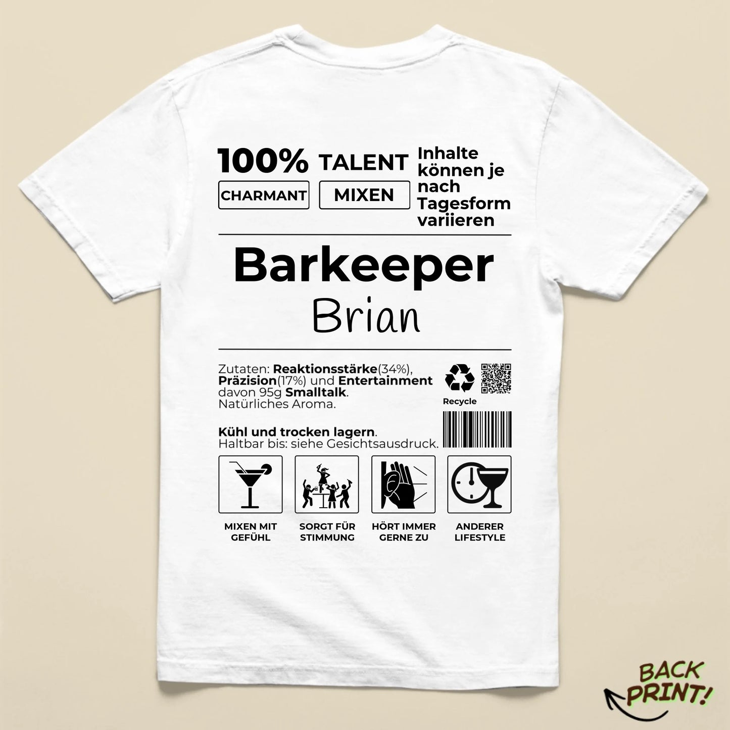 Personalisiertes "Barkeeper" T-Shirt