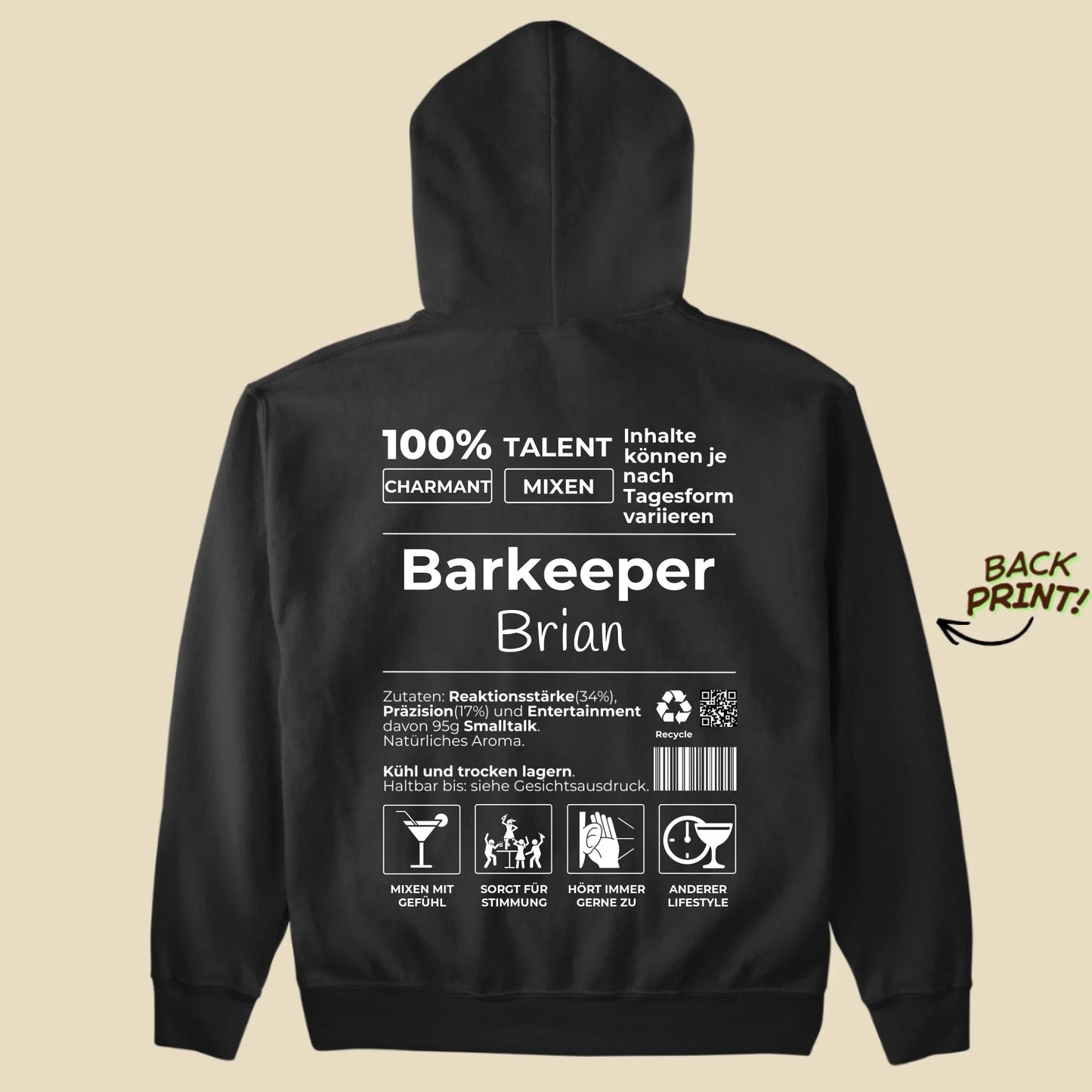 Personalisierter "Barkeeper" Hoodie