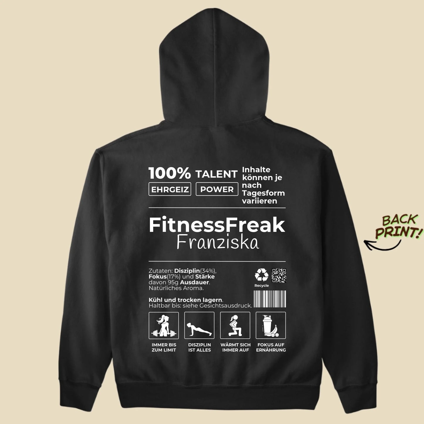 Personalisierter "FitnessFreak" Hoodie für Frauen