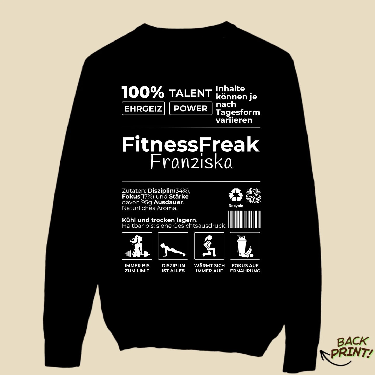 Personalisierter "FitnessFreak" Sweater für Frauen