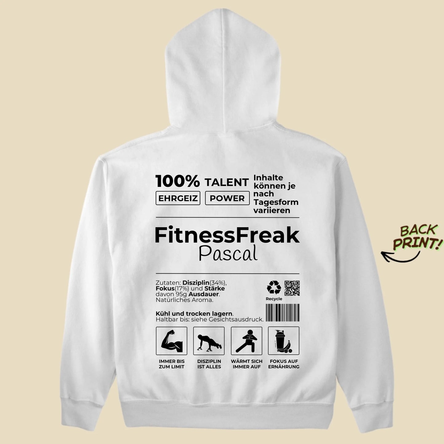 Personalisierter "FitnessFreak" Hoodie