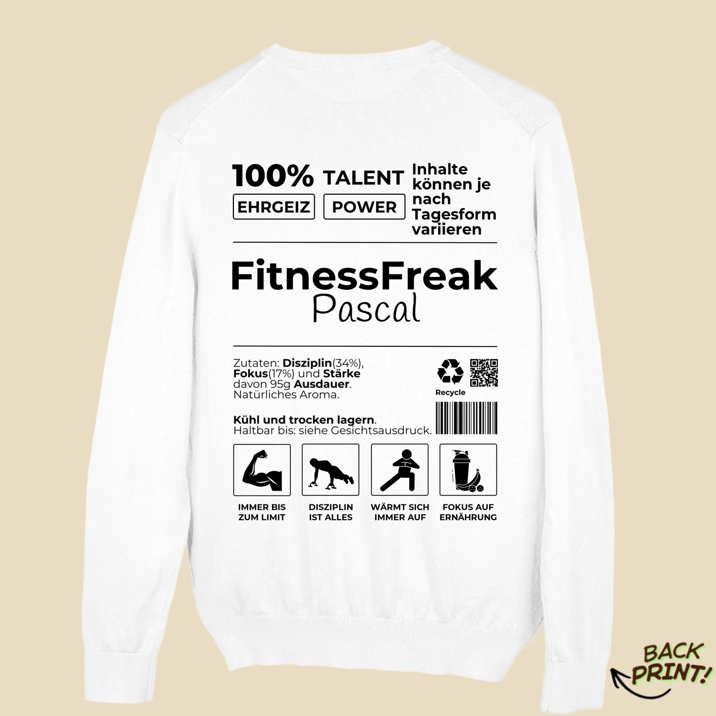 Personalisierter "FitnessFreak" Sweater