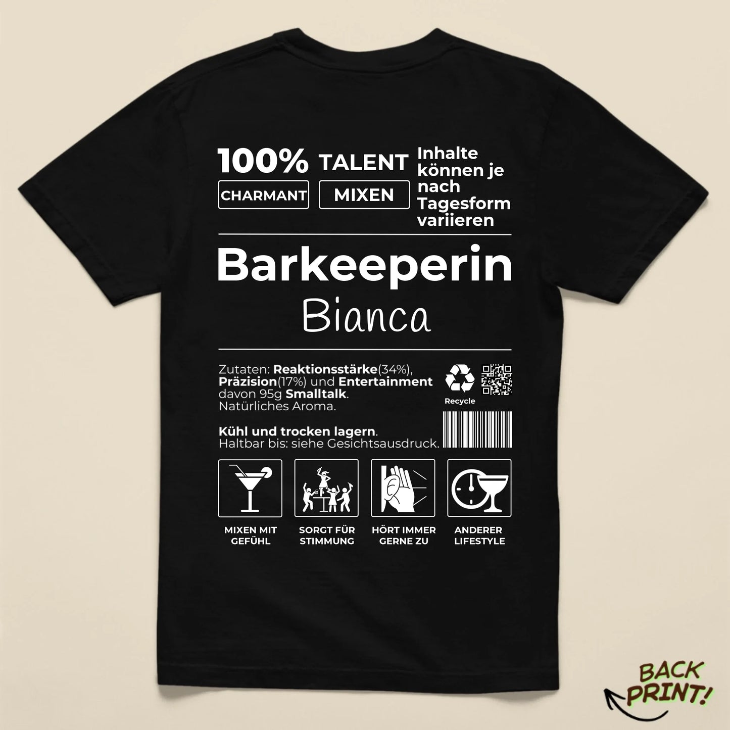 Personalisiertes "Barkeeperin" T-Shirt