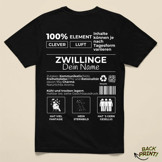 Personalisiertes "Sternzeichen Zwillinge" T-Shirt